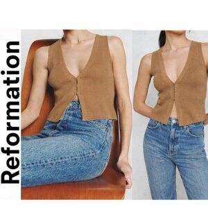 Reformation Myrtle Brown Sweater Vest Clip Organic Cotton Ribbed size Medium